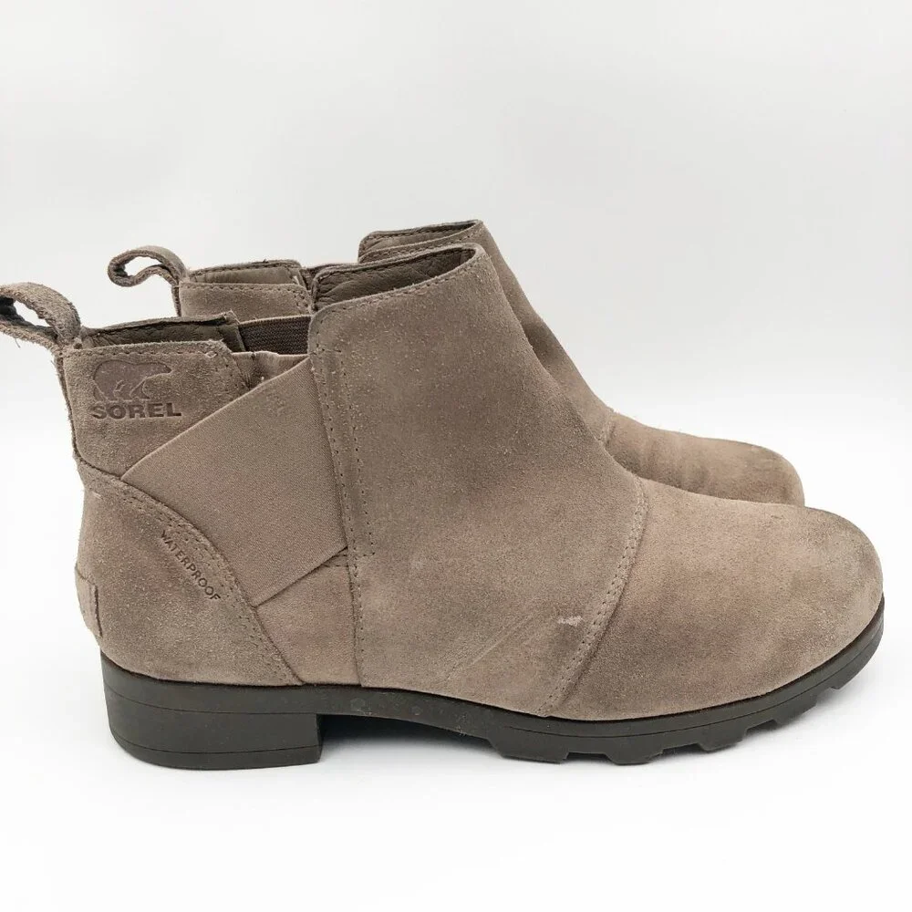 SOREL Boots Womens 6 Emelie Tan Suede Chelsea Ankle Boot Waterproof or Youth 5
